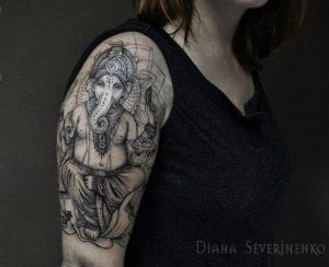 Black and White full image of Ganesha Tattoo